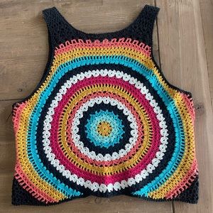 rainbow crochet black tank top boho